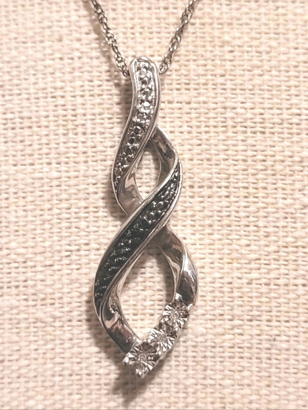 Twisted Sterling Silver With Black And White Crystal Accents Necklace